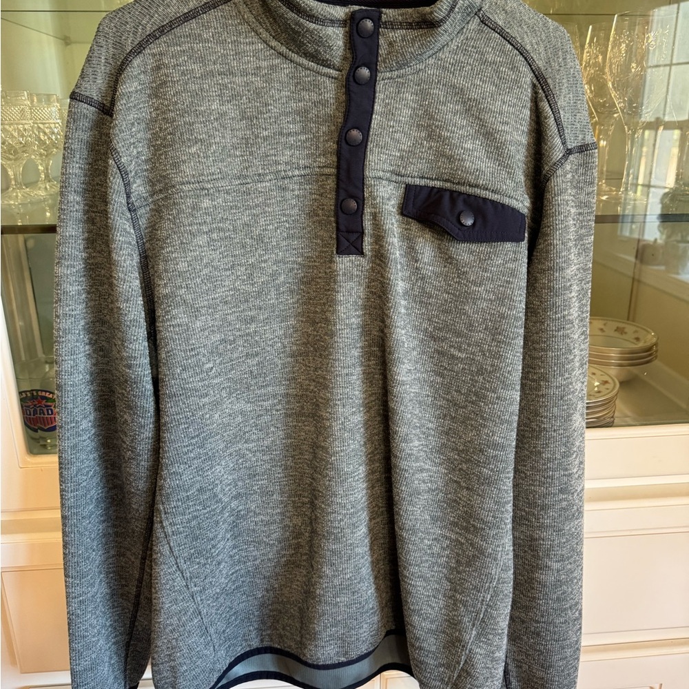 Men's Gray Crewneck Sweater with Button Detail